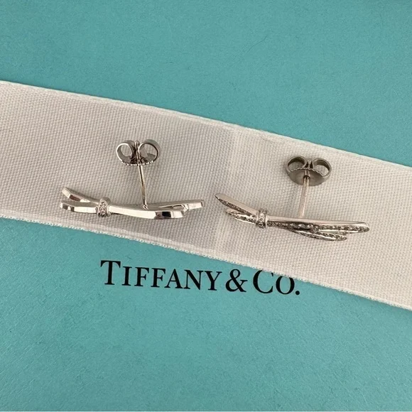 RARE Tiffany & Co. Pave Diamond Bow Earrings 18K White Gold - Picture 6 of 8